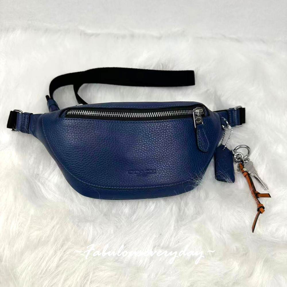 Coach Men Warren Mini Belt Bag With Charms Leather/Silver/Deep Blue CEB44 NWT